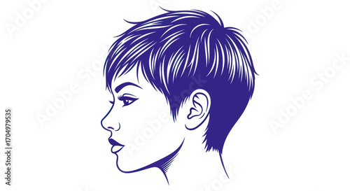 Stylish line art portrait of a woman with a pixie haircut.