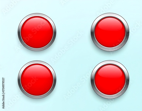 Four red buttons with metallic borders on a light blue background Free Download Four red buttons with metallic borders on a light blue background - GFXLoad