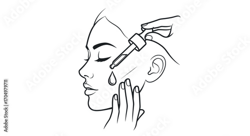 Applying serum to face skincare routine beauty treatment.
