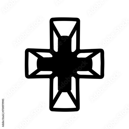 Stylized black cross design with internal triangular shapes on a white background