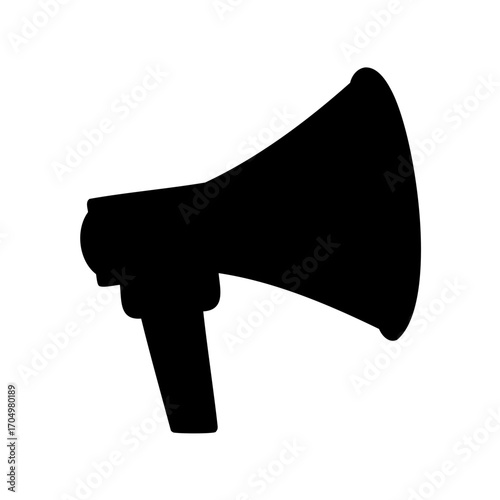 Black silhouette of a megaphone on a white background for broadcasting news
