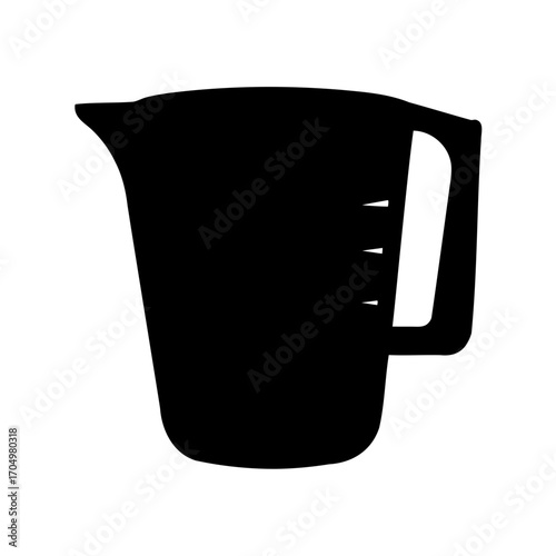 A silhouette image of a measuring cup with handle and measurements