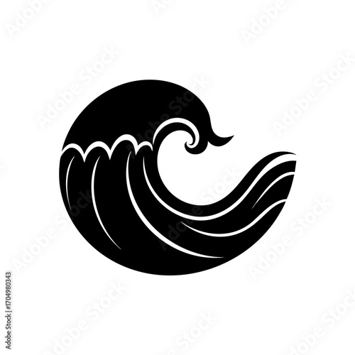 Stylized black wave art on transparent background silhouette
