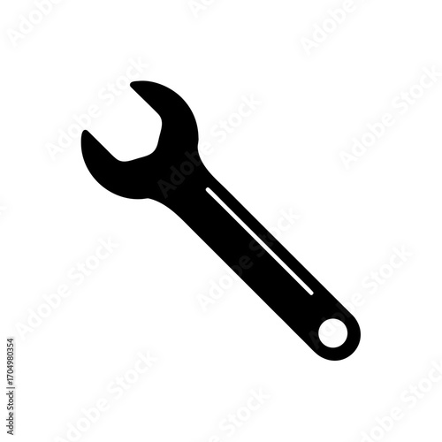 A simple black spanner tool on transparent background silhouette
