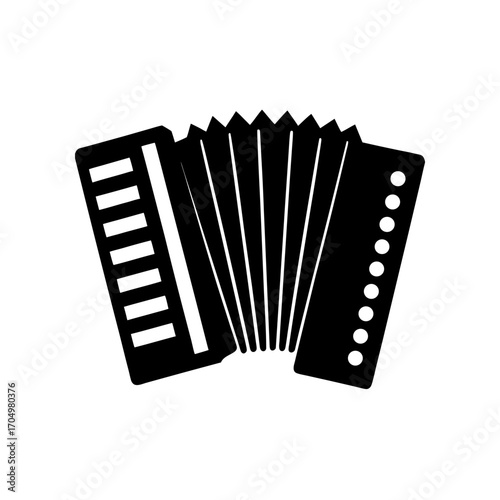 Accordion musical instrument on transparent background silhouette