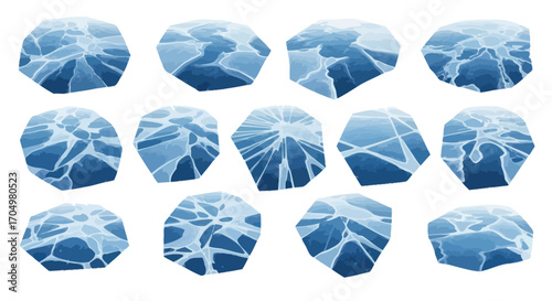 Collection of Ice Fragments with Unique Fracture Patterns.