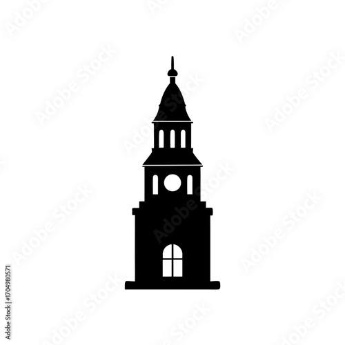 Silhouette of church spire on transparent background