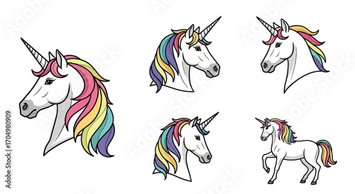 Collection of Unicorn Head Illustrations.
