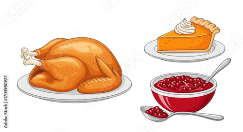 Thanksgiving Feast: Turkey Pie and Cranberry Sauce.
