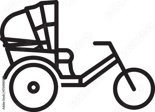 Iconic Rickshaw Illustration Depicting a Traditional Asian Mode of Transportation with Elegant Lines and a Minimalist Design