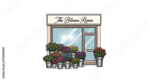 Flower Shop Front with Colorful Plants.