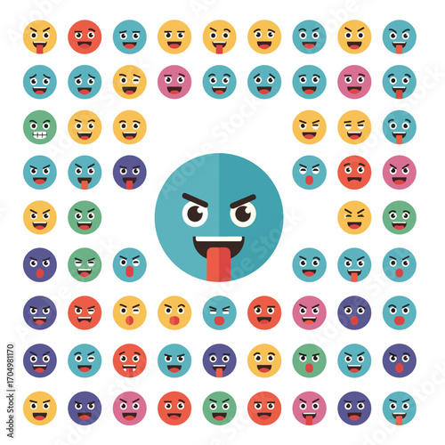 A diverse collection of cartoon emojis showcasing a wide range of emotions and facial expressions.