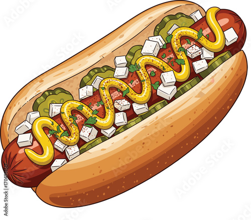 Gourmet Hotdog with Toppings Vector