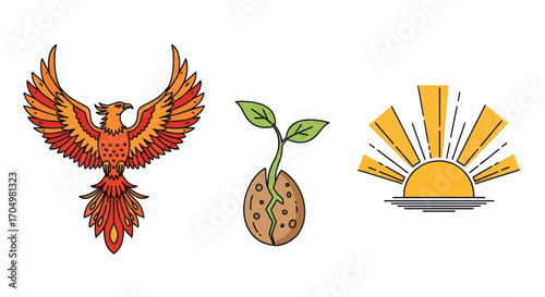 Phoenix Sprout and Sunrise: Symbols of Rebirth and New Beginnings.