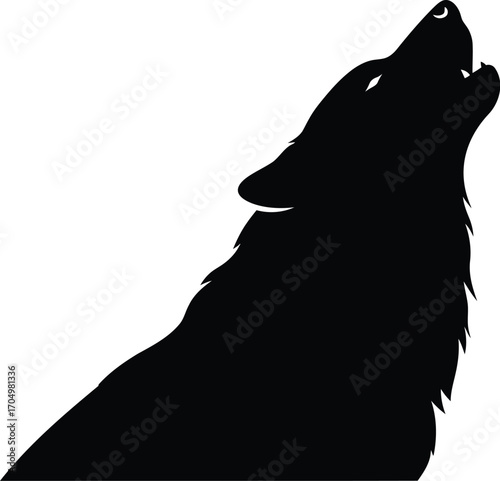 Majestic Black Wolf Howling Silhouette Emblem Design Animal	