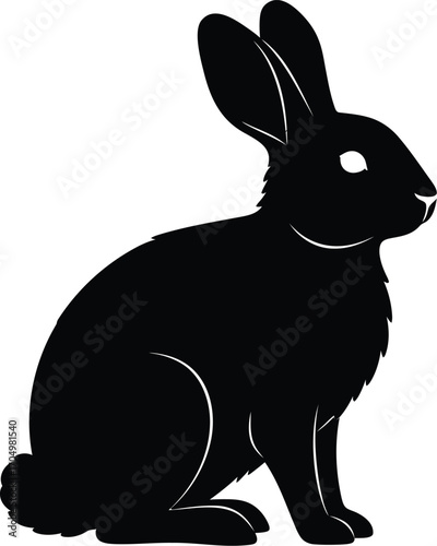 Black Rabbit Sitting Still Looking to the Side	