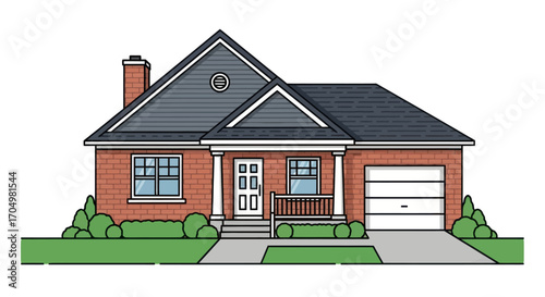 Single-Family Home with Brick Exterior and Dark Gray Roof.