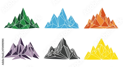 Six Colorful Polygonal Mountain Illustrations.