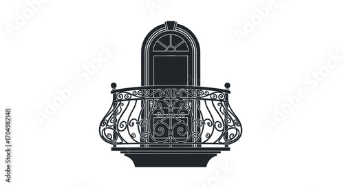 Elegant Wrought Iron Balcony with Arched Doorway.