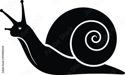 A black silhouette of a snail with its antennae extended slowly moving forward	