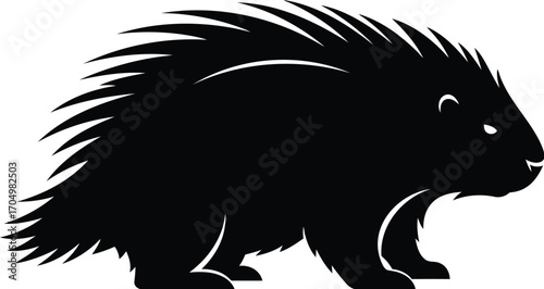 Illustration of a Wild Porcupine Silhouette Standing on a White Background	