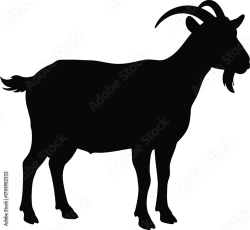 Silhouette of a Male Goat Standing Profile View Facing Left	