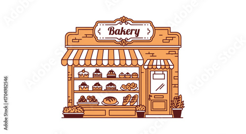 Bakery Shop Facade with Baked Goods Display.