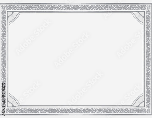 Elegant silver decorative border with intricate patterns, a formal frame designed for official certificates, diplomas of achievement, and awards of excellence