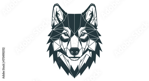 Geometric wolf head illustration with polygonal design and sharp lines.