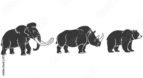 Mammoth Rhinoceros and Bear Illustration.