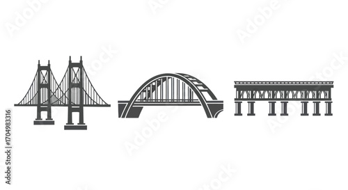 Different Types of Bridges: Suspension Arch and Beam.
