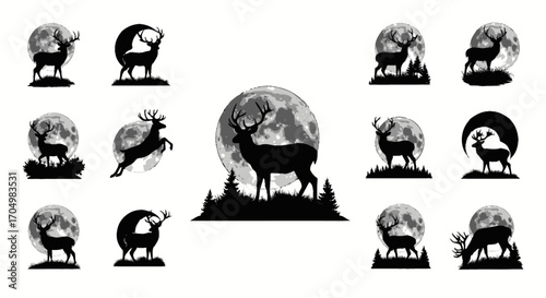 Deer silhouette under the moon a beautiful night scene.