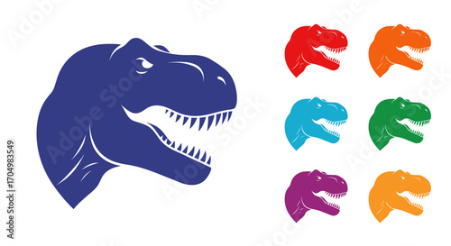 Colorful Tyrannosaurus Rex Head Vector Icon Set.