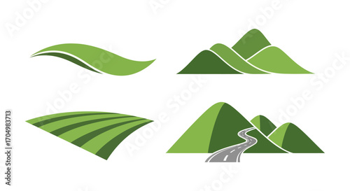 Green Hill and Mountain Landscape Illustrations.
