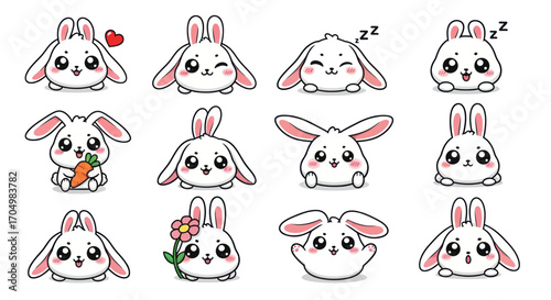 Charming Cartoon Bunny Collection: Adorable Illustrations for Easter and More.
