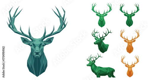 Geometric Deer Head and Body Illustrations.