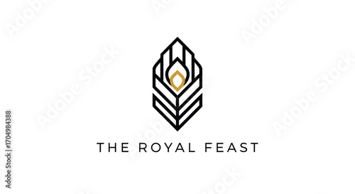 A minimalist logo design featuring an abstract flame or feather motif above the text "THE ROYAL FEAST".