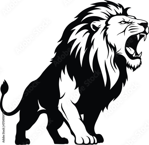 Majestic Lion Roaring Fiercely With Full Mane Proud Animal Kingdom Power	