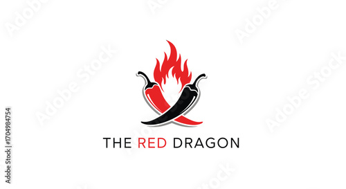 The Red Dragon logo features two chili peppers crossed with flames, representing a spicy restaurant.