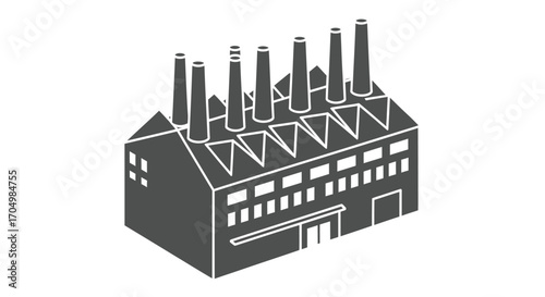 Industrial factory building with multiple smokestacks symbolizing manufacturing and production.