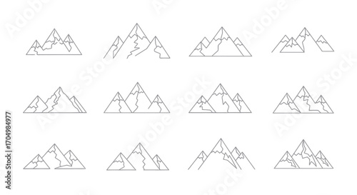 Twelve Minimalist Mountain Range Illustrations.