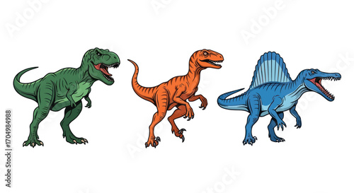 Three Dinosaurs in Vivid Colors.