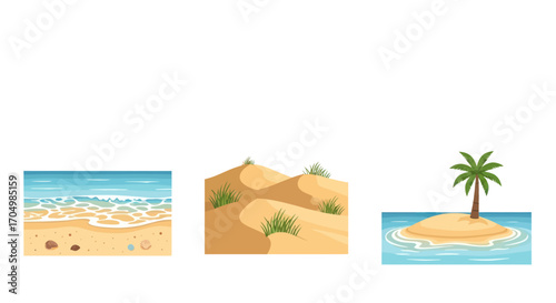 Beach Desert and Island Landscapes: A Scenic Trio of Environments.