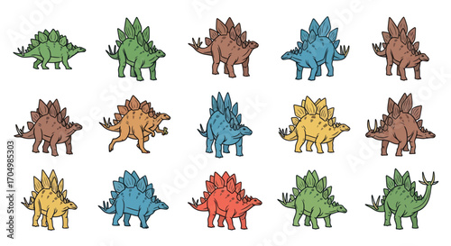 Colorful Stegosaurus Dinosaurs Collection for Educational and Artistic Projects.