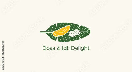 Dosa & Idli Delight logo featuring a banana leaf with dosa and idli.