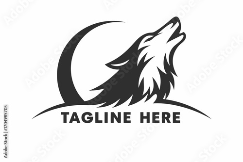 Howling Wolf Head Silhouette on White Background