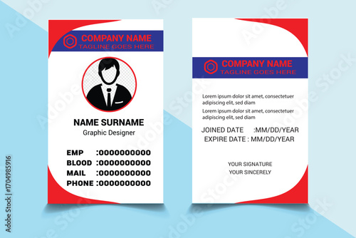 corporate Modern and simple business office id card design bundle. Corporate company employee identity card template with red and blue color.