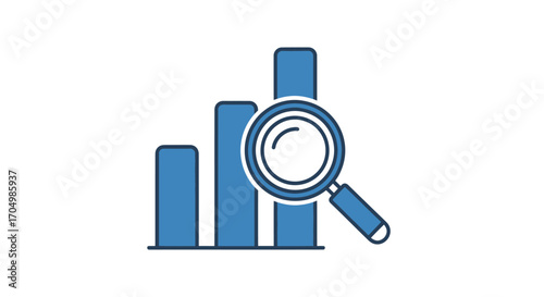 Business analysis with magnifying glass over growth charts for data insights.
