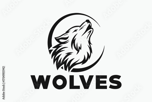 Howling Wolf Head Silhouette Vector, Wolves Text Logo On White Background