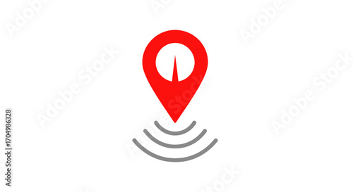 Red Location Pin with GPS Signal Waves.